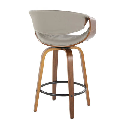 Walnut Wood, Grey PU, Black Metal Symphony Counter Stool - Set of 2