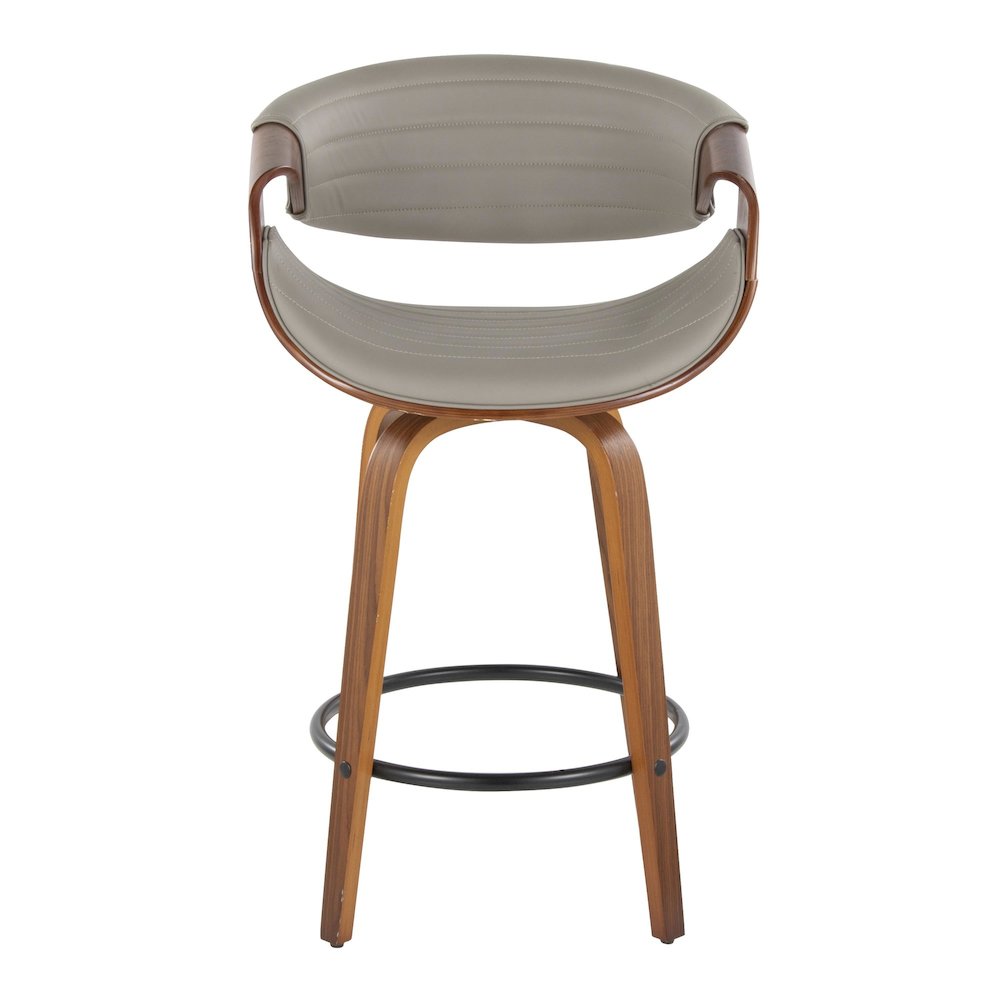 Walnut Wood, Grey PU, Black Metal Symphony Counter Stool - Set of 2