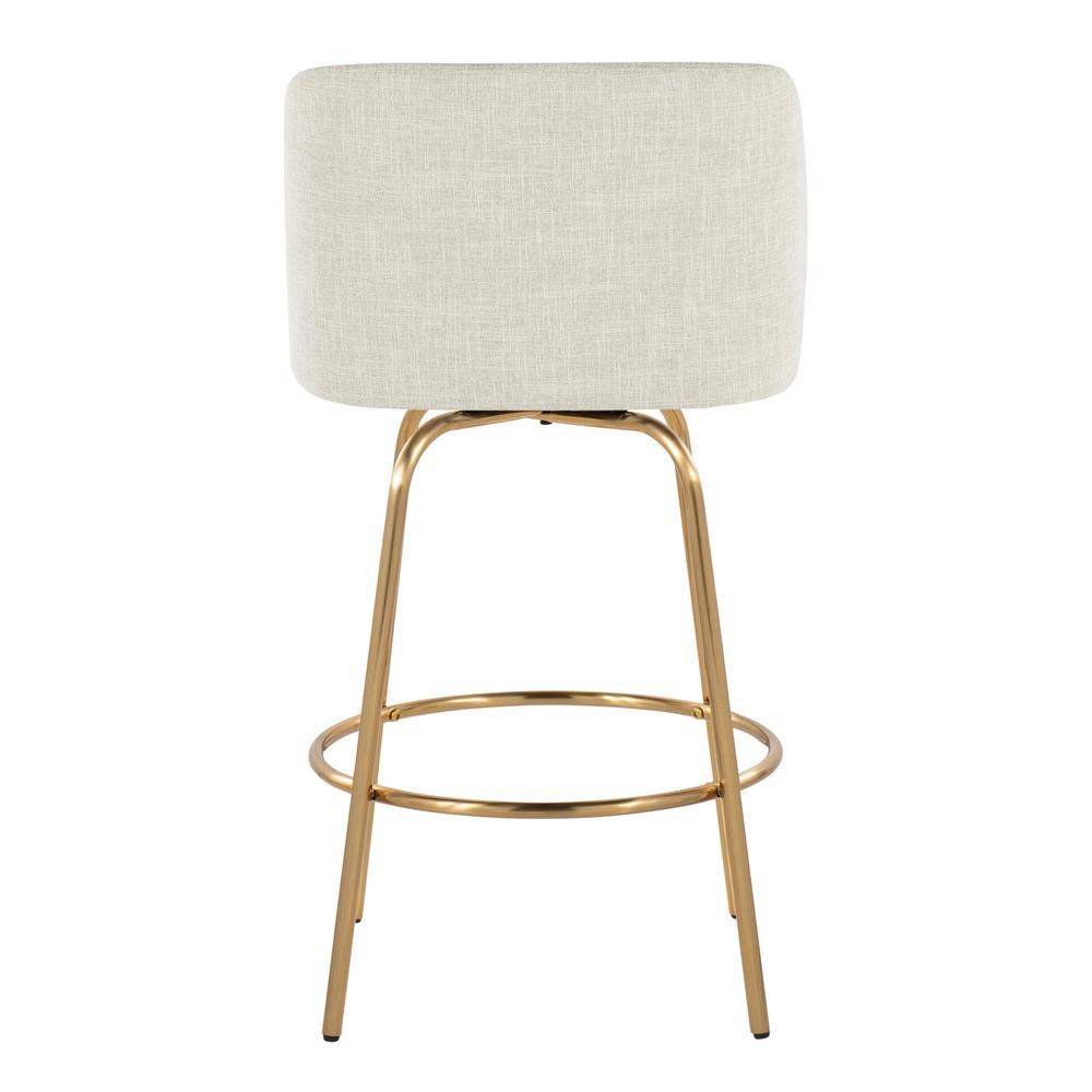 Cream Fabric, Gold Metal Toriano 26" Fixed-Height Counter Stool - Set of 2