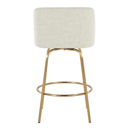 Cream Fabric, Gold Metal Toriano 26" Fixed-Height Counter Stool - Set of 2