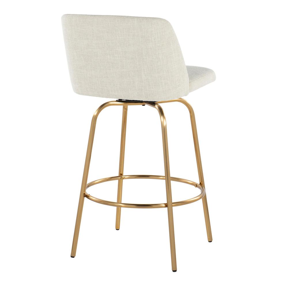 Cream Fabric, Gold Metal Toriano 26" Fixed-Height Counter Stool - Set of 2