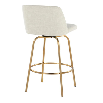 Cream Fabric, Gold Metal Toriano 26" Fixed-Height Counter Stool - Set of 2