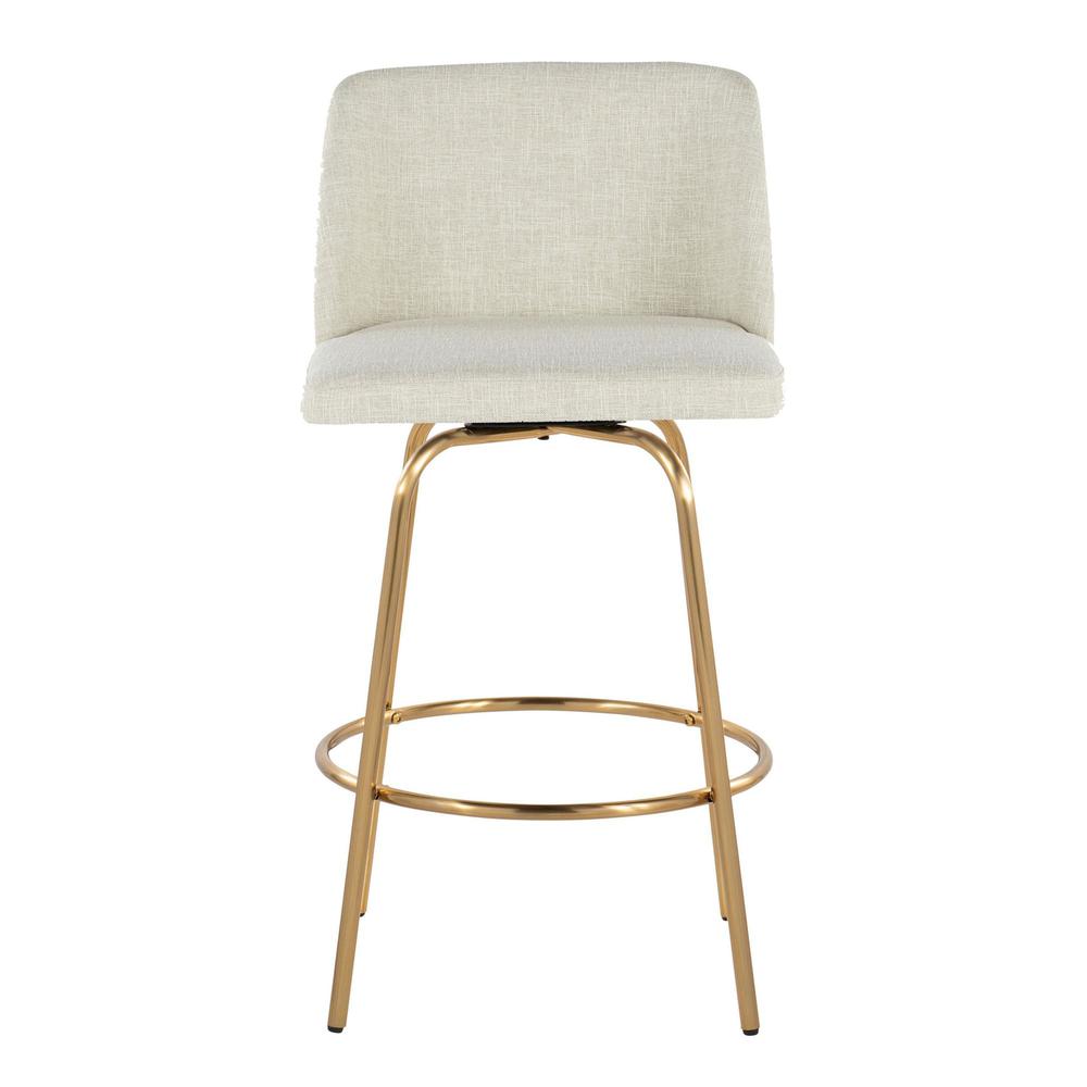 Cream Fabric, Gold Metal Toriano 26" Fixed-Height Counter Stool - Set of 2