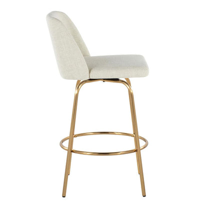 Cream Fabric, Gold Metal Toriano 26" Fixed-Height Counter Stool - Set of 2