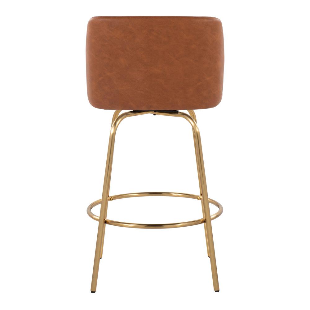 Camel PU, Gold Metal Toriano 26" Fixed-Height Counter Stool - Set of 2
