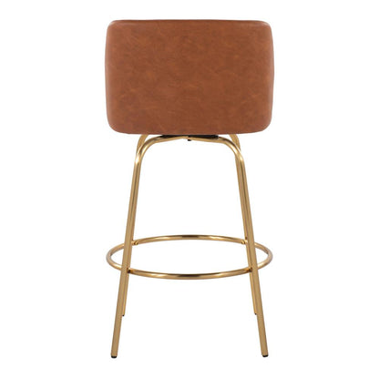 Camel PU, Gold Metal Toriano 26" Fixed-Height Counter Stool - Set of 2