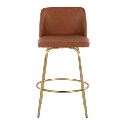 Camel PU, Gold Metal Toriano 26" Fixed-Height Counter Stool - Set of 2