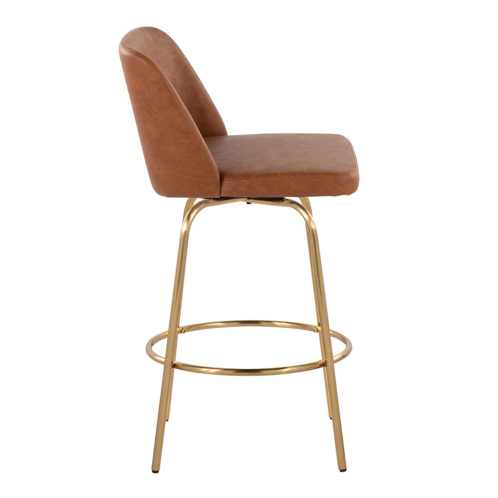 Camel PU, Gold Metal Toriano 26" Fixed-Height Counter Stool - Set of 2
