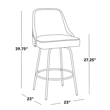 Studded Marcel 27" Fixed-Height Counter Stool - Set of  2