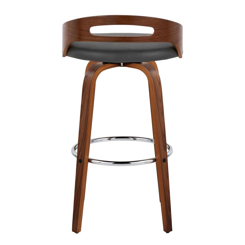 Walnut Wood, Grey PU, Chrome Metal Cassis 30" Fixed-Height Barstool - Set of 2