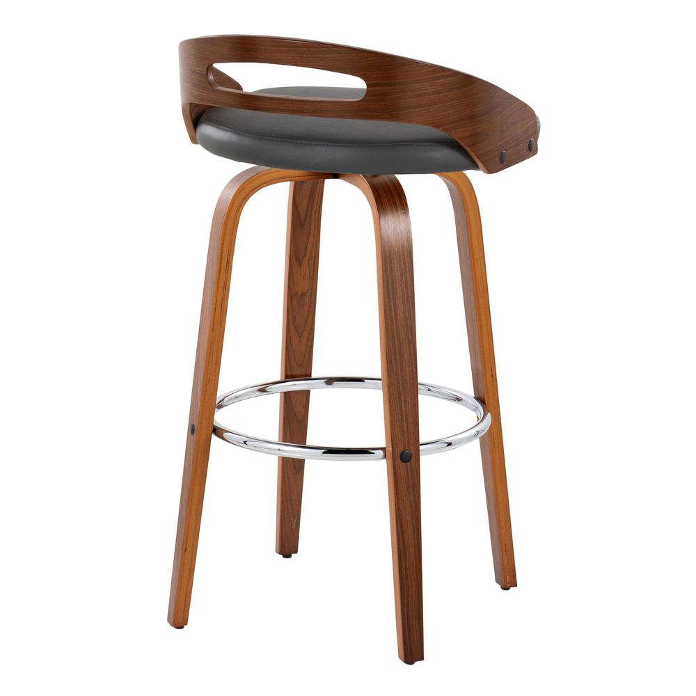 Walnut Wood, Grey PU, Chrome Metal Cassis 30" Fixed-Height Barstool - Set of 2