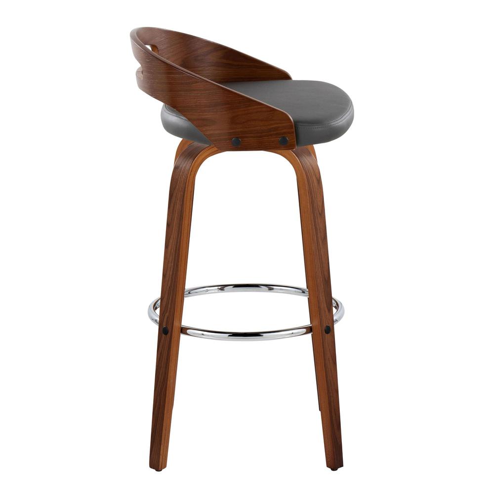 Walnut Wood, Grey PU, Chrome Metal Cassis 30" Fixed-Height Barstool - Set of 2