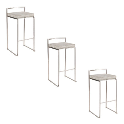 Fuji Stacker 30" Fixed-Height Barstool - Set of 3 in Stainless Steel