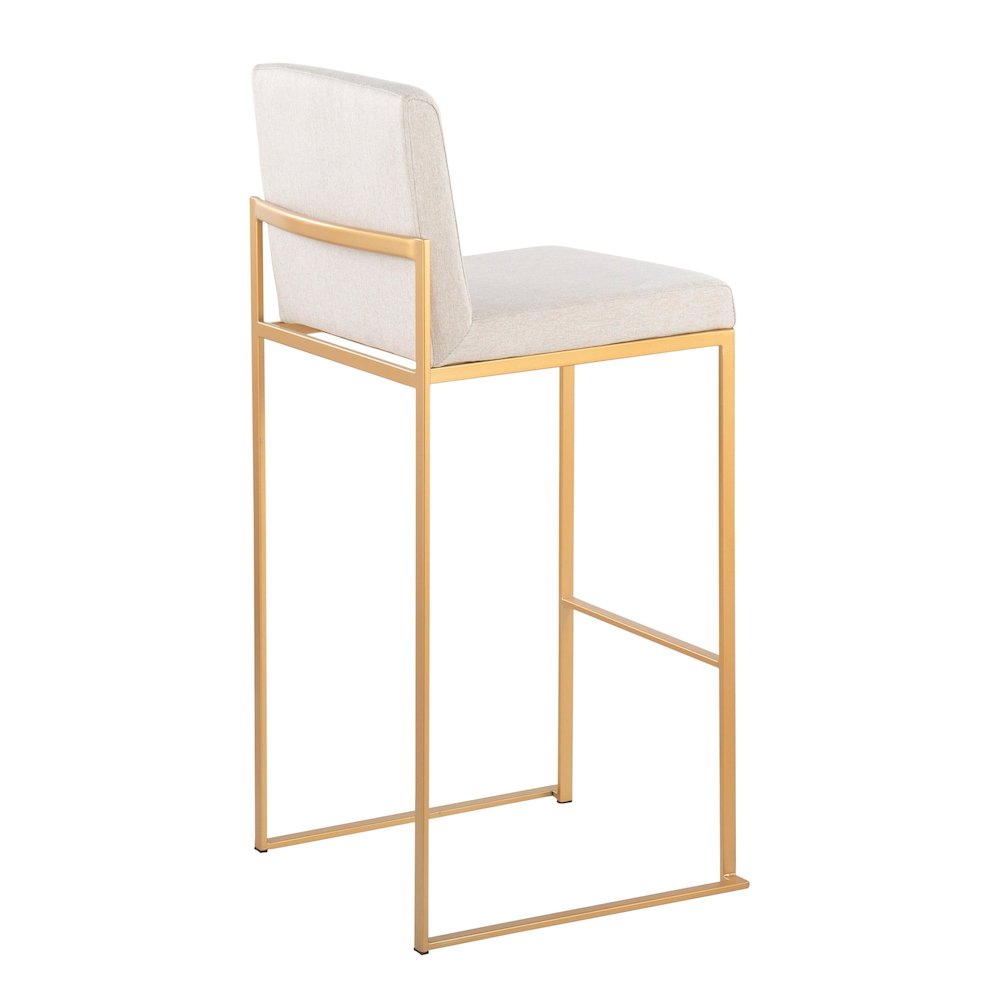 Fuji High Back 30" Fixed-Height Barstool - Set of 3 in Gold Steel