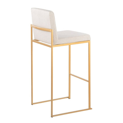 Fuji High Back 30" Fixed-Height Barstool - Set of 3 in Gold Steel