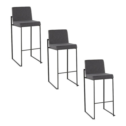 Fuji High Back 30" Fixed-Height Barstool - Set of 3 in Black Steel