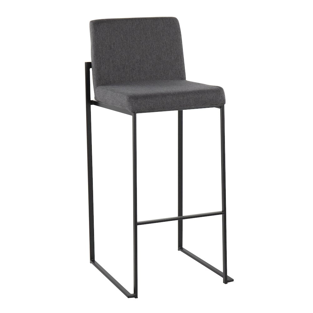 Fuji High Back 30" Fixed-Height Barstool - Set of 3 in Black Steel