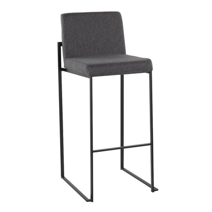 Fuji High Back 30" Fixed-Height Barstool - Set of 3 in Black Steel