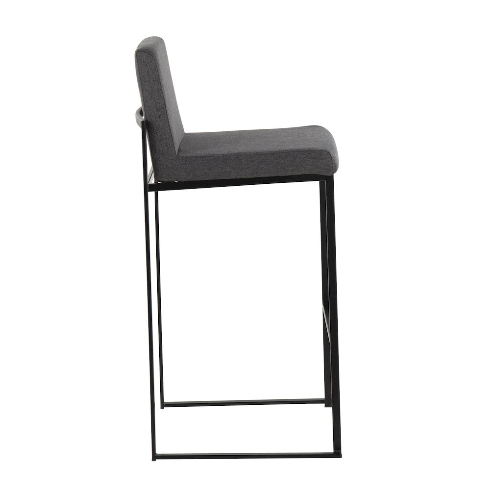 Fuji High Back 30" Fixed-Height Barstool - Set of 3 in Black Steel
