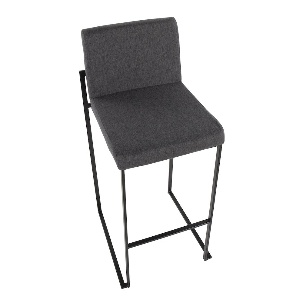 Fuji High Back 30" Fixed-Height Barstool - Set of 3 in Black Steel