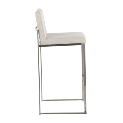 Fuji High Back 30" Fixed-Height Barstool - Set of 3 in Stainless Steel