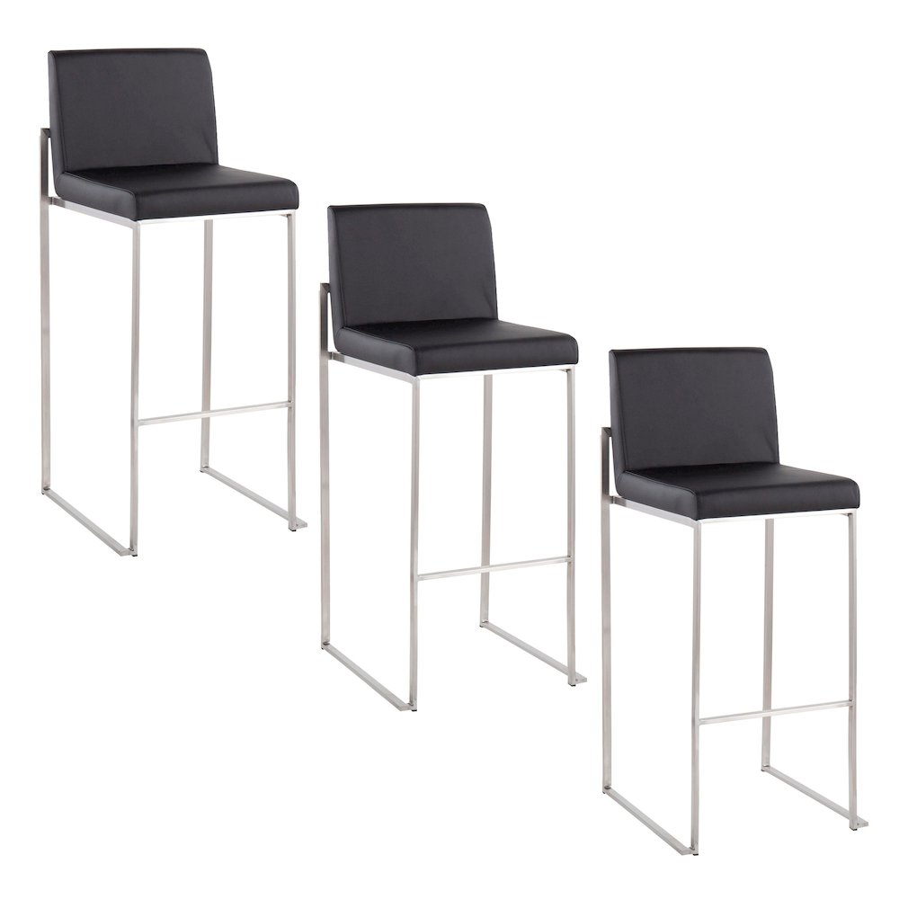 Fuji High Back 30" Fixed-Height Barstool - Set of 3