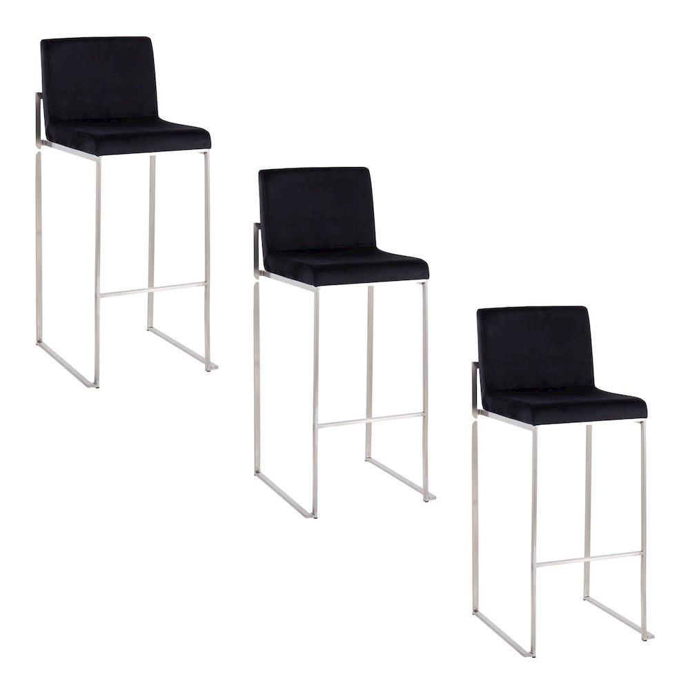 Fuji High Back 30" Fixed-Height Barstool - Set of 3 in Stainless Steel