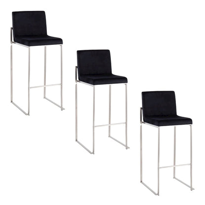 Fuji High Back 30" Fixed-Height Barstool - Set of 3 in Stainless Steel