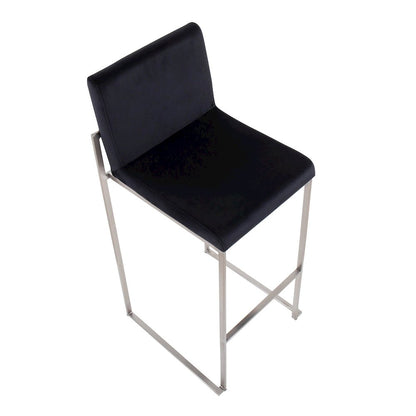 Fuji High Back 30" Fixed-Height Barstool - Set of 3 in Stainless Steel