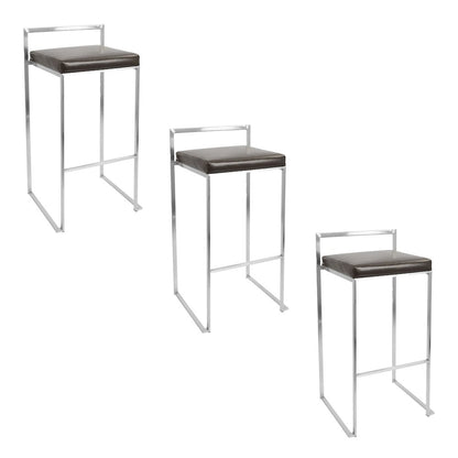Fuji Stacker 30" Fixed-Height Barstool - Set of 3 in Stainless Steel