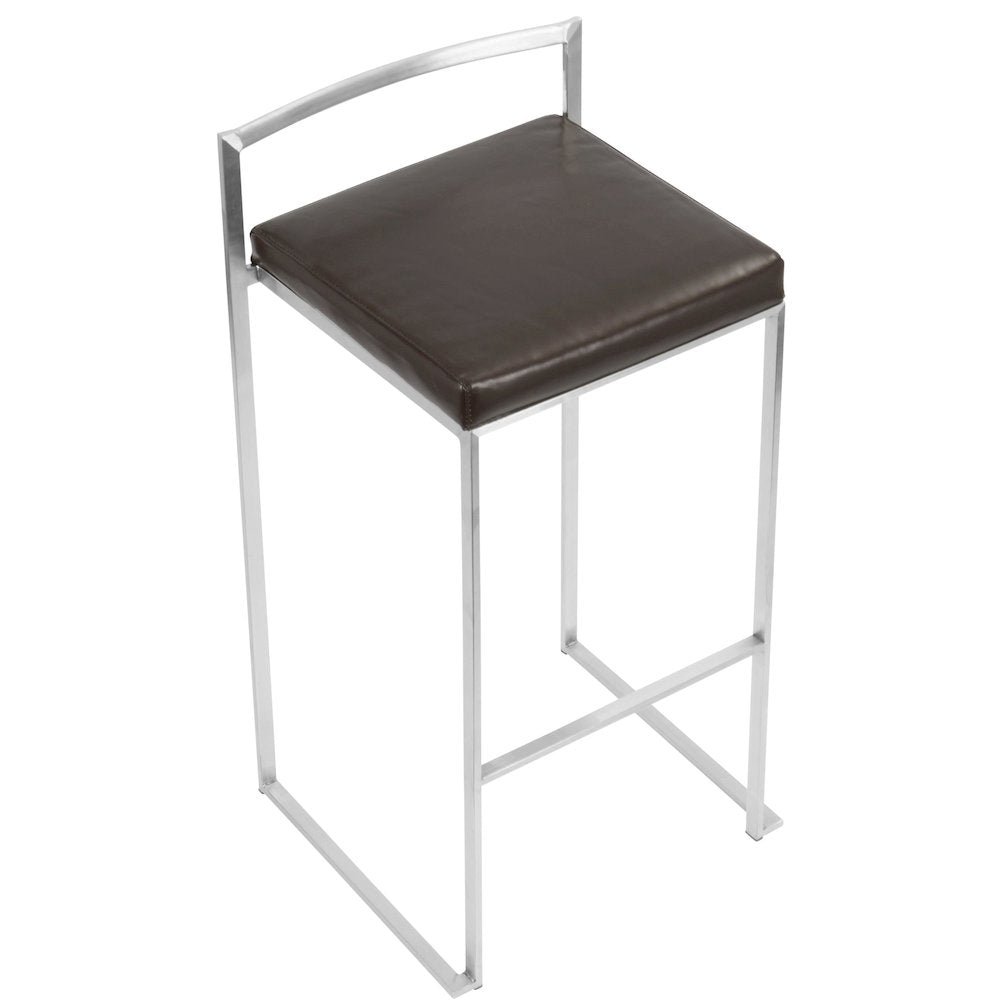 Fuji Stacker 30" Fixed-Height Barstool - Set of 3 in Stainless Steel