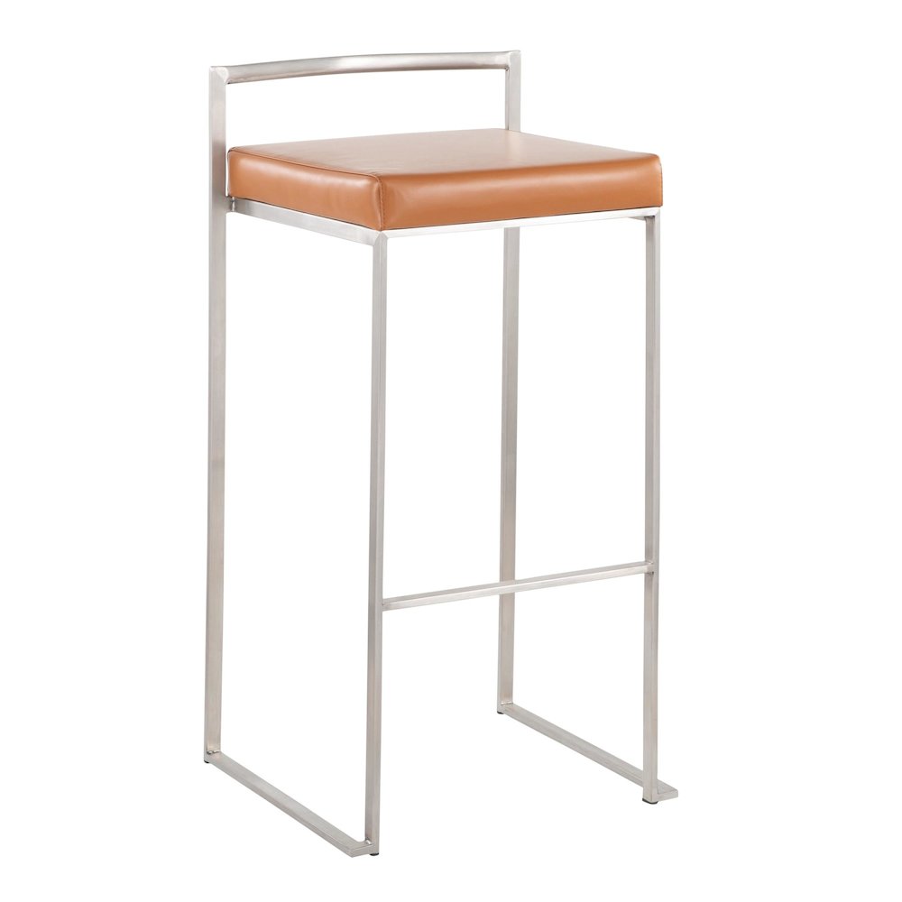 Fuji Stacker 30" Fixed-Height Barstool - Set of 3 in Stainless Steel