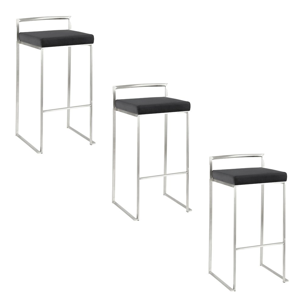 Fuji Stacker 30" Fixed-Height Barstool - Set of 3 in Stainless Steel