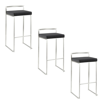 Fuji Stacker 30" Fixed-Height Barstool - Set of 3 in Stainless Steel