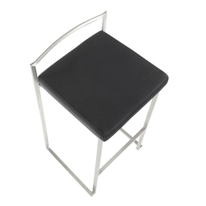 Fuji Stacker 30" Fixed-Height Barstool - Set of 3 in Stainless Steel