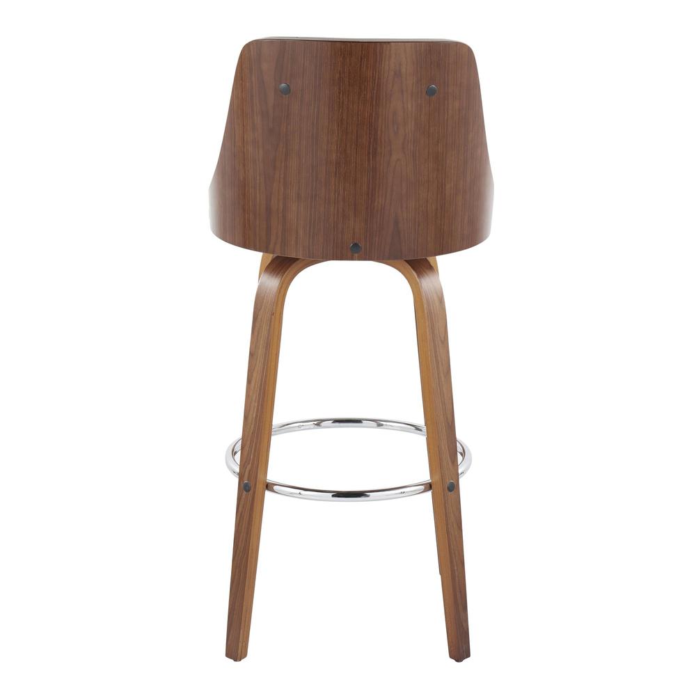 Walnut Wood, Chrome Metal, Light Grey PU Gianna Fixed-Height Barstool - Set of 2