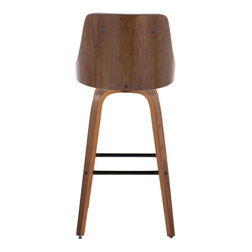 Walnut Wood, Light Grey PU, Black Metal Gianna Fixed-Height Barstool - Set of 2