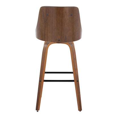 Walnut Wood, Light Grey PU, Black Metal Gianna Fixed-Height Barstool - Set of 2