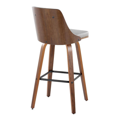Walnut Wood, Light Grey PU, Black Metal Gianna Fixed-Height Barstool - Set of 2