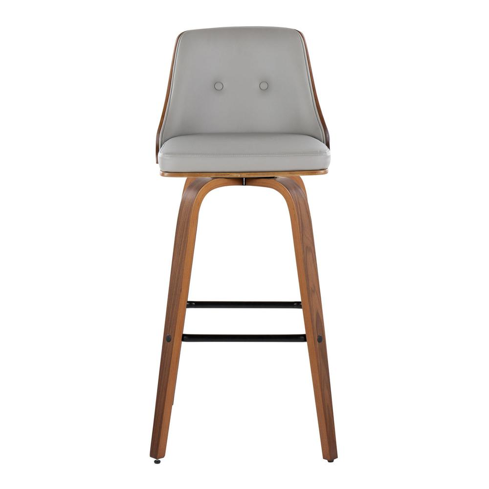 Walnut Wood, Light Grey PU, Black Metal Gianna Fixed-Height Barstool - Set of 2