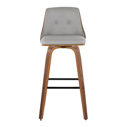 Walnut Wood, Light Grey PU, Black Metal Gianna Fixed-Height Barstool - Set of 2