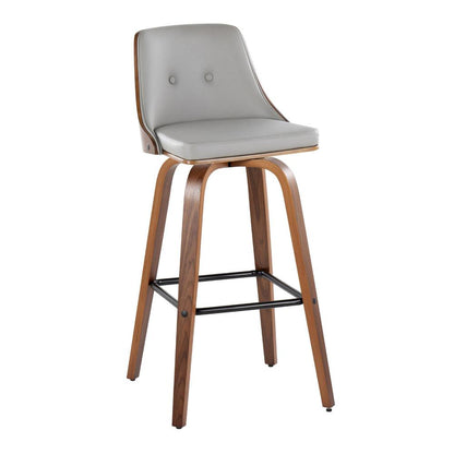Walnut Wood, Light Grey PU, Black Metal Gianna Fixed-Height Barstool - Set of 2