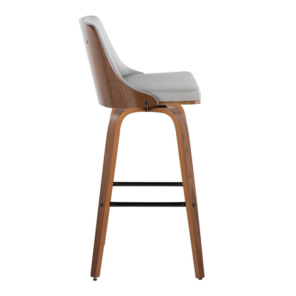 Walnut Wood, Light Grey PU, Black Metal Gianna Fixed-Height Barstool - Set of 2