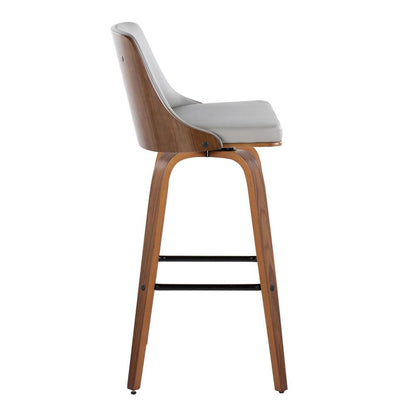 Walnut Wood, Light Grey PU, Black Metal Gianna Fixed-Height Barstool - Set of 2
