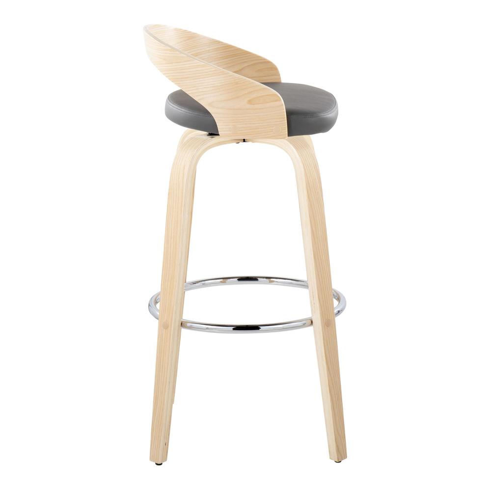 Natural Wood, Grey PU, Chrome Metal Grotto 30" Fixed-Height Barstool - Set of 2