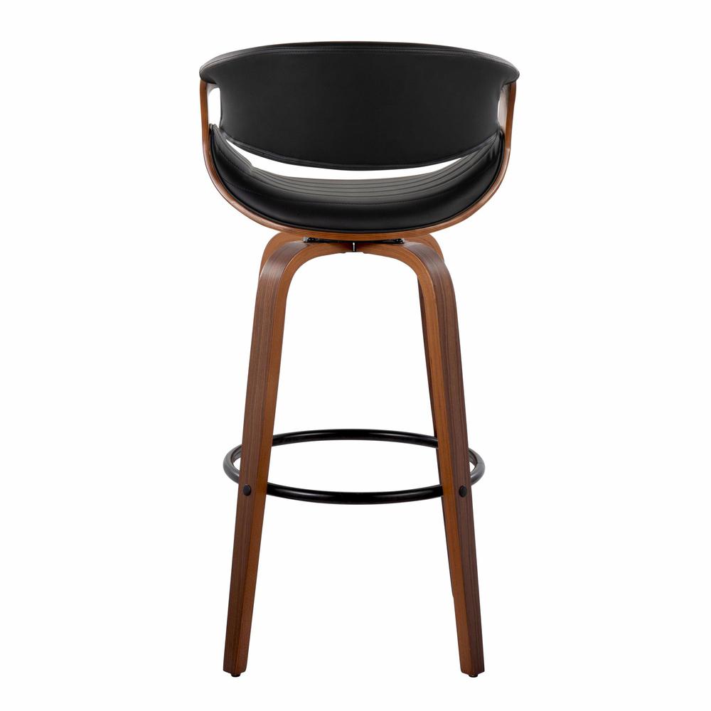 Black Metal, Walnut Wood, Black PU Symphony 30" Fixed-Height Barstool - Set of 2