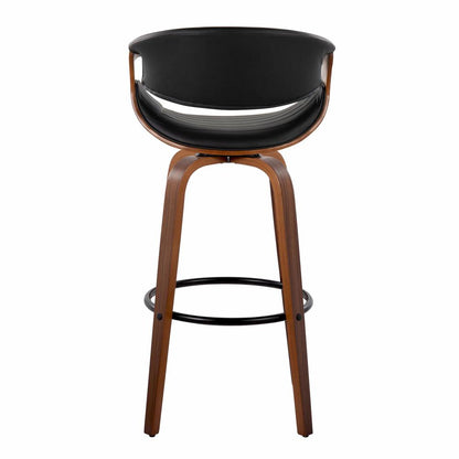 Black Metal, Walnut Wood, Black PU Symphony 30" Fixed-Height Barstool - Set of 2