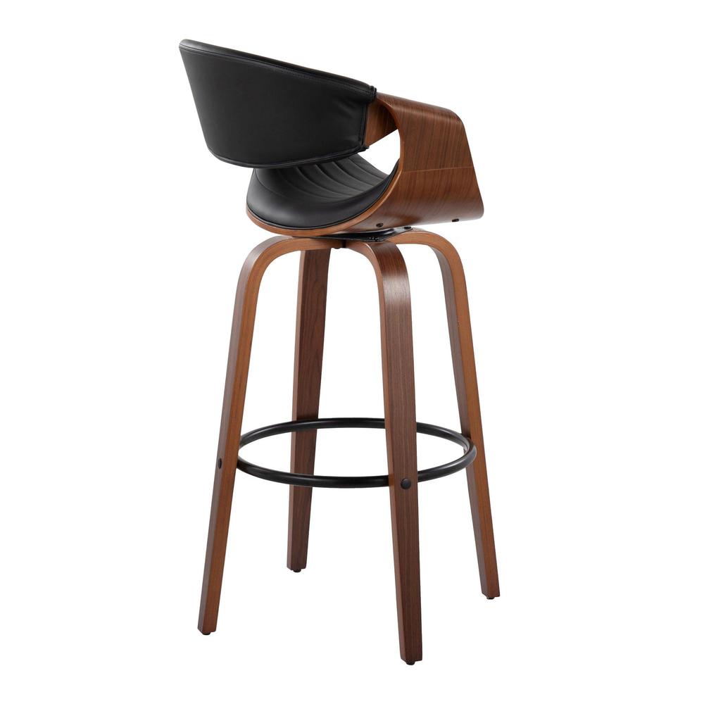 Black Metal, Walnut Wood, Black PU Symphony 30" Fixed-Height Barstool - Set of 2