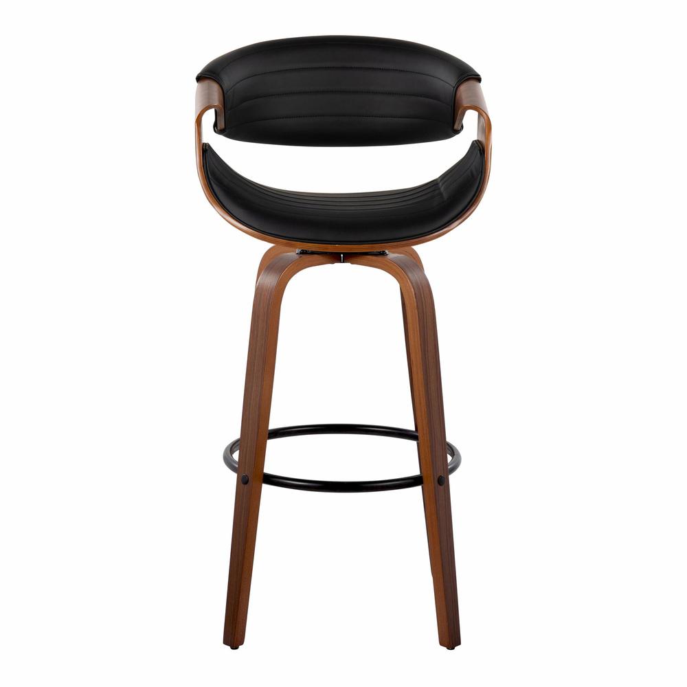 Black Metal, Walnut Wood, Black PU Symphony 30" Fixed-Height Barstool - Set of 2