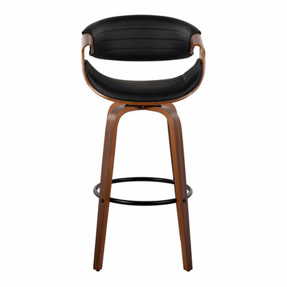 Black Metal, Walnut Wood, Black PU Symphony 30" Fixed-Height Barstool - Set of 2